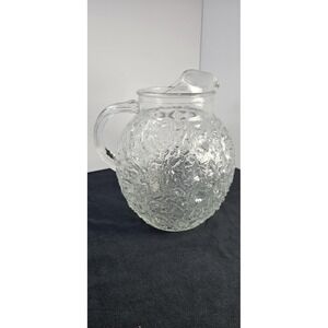 Anchor Hocking Lido Milano Pitcher Vintage Crinkle Ice Glass Clear Handle Spout